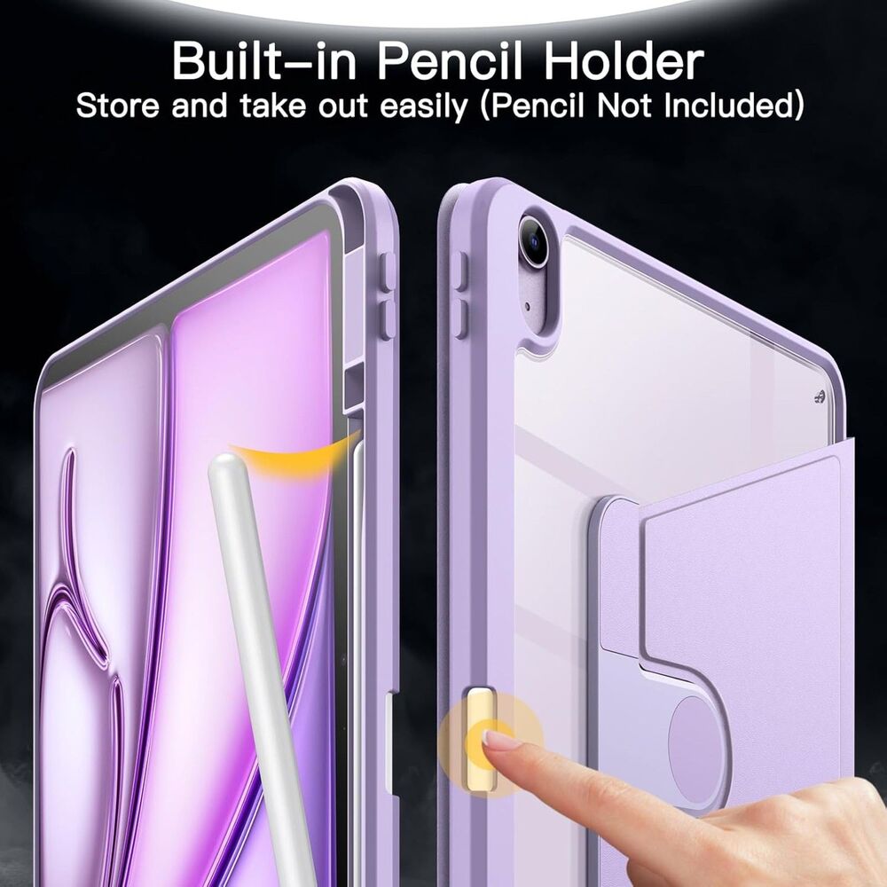 JETech 360 Rotating Case for iPad Air 13 Inch M4 M3 M2 Stand Cover Purple New